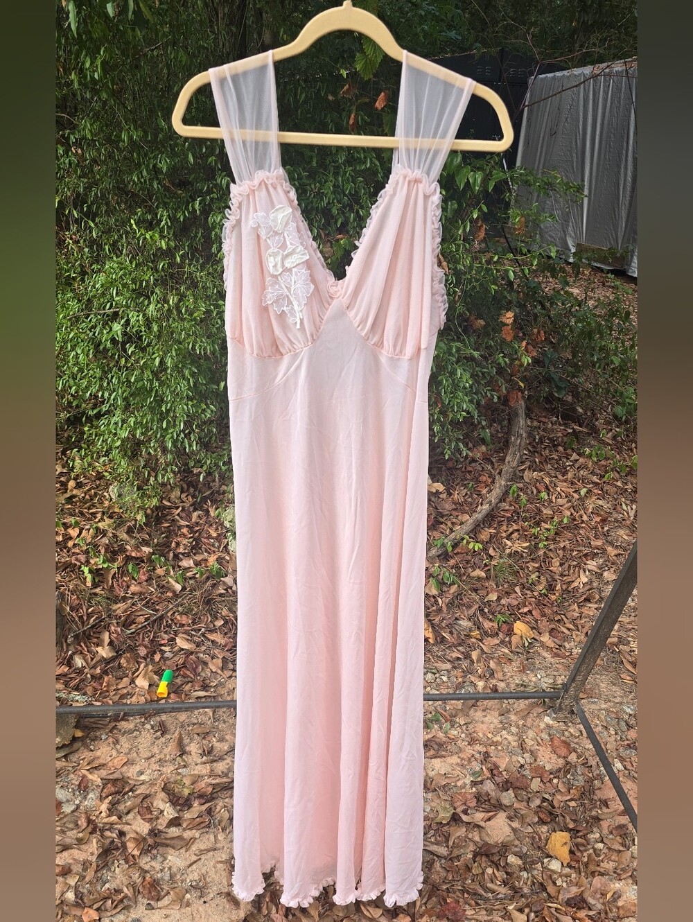 Sheer Lace Trim Pink Nightgown Gotham Nylon Tricot Vintage